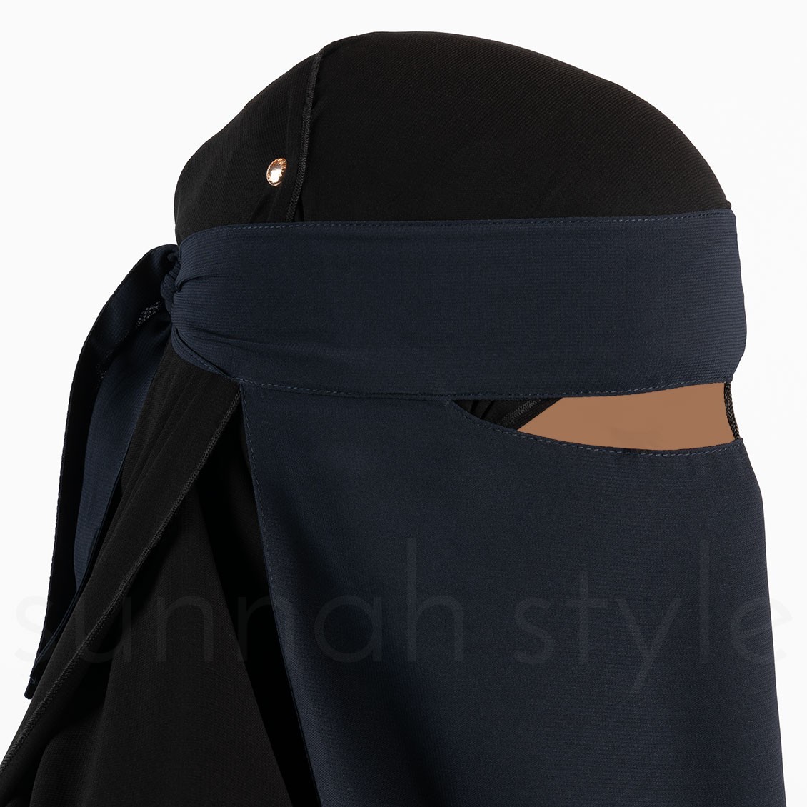 Sunnah Style One Layer Niqab w Nose String Navy Blue
